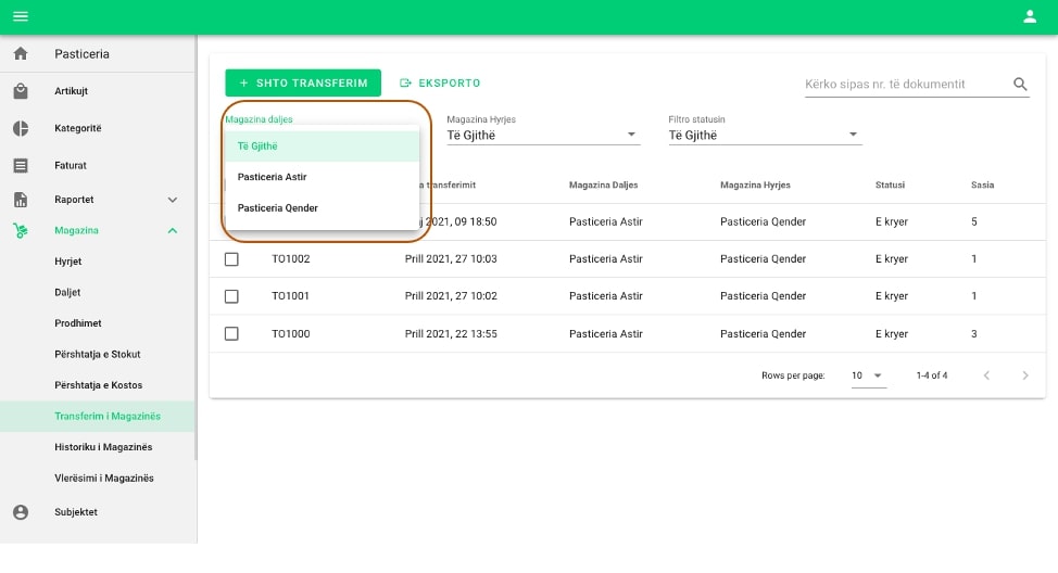 Transferimi i magazinës