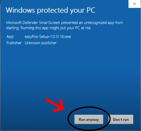 Instalim easyPos Windows - Run anyway