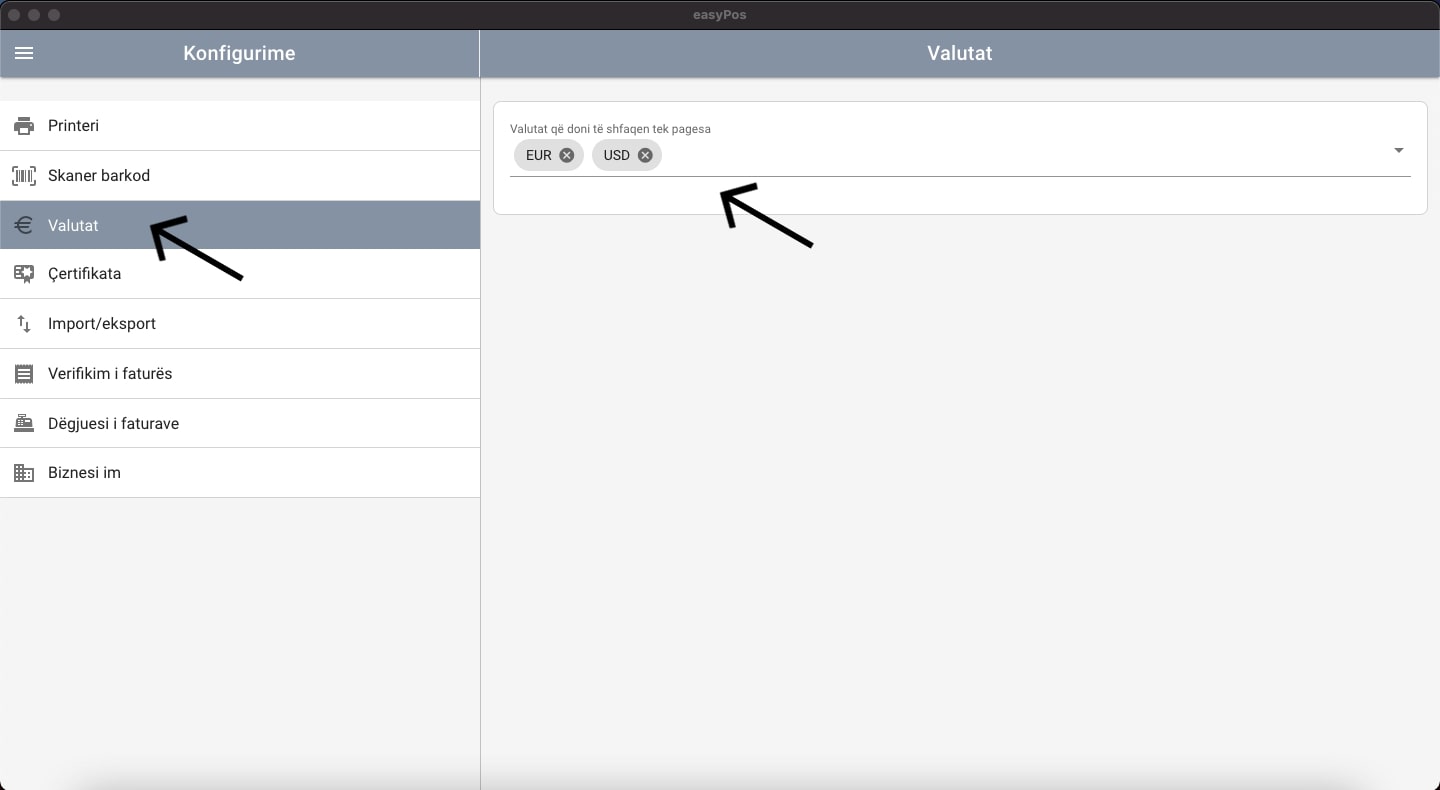 Konfigurime Valuta
